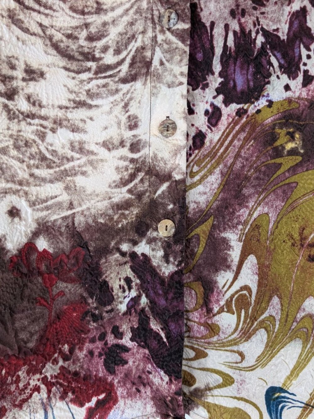 CITRON Blouse L Santa Monica Silk Multicolor Abstract Watercolor Button Front - Picture 7 of 14